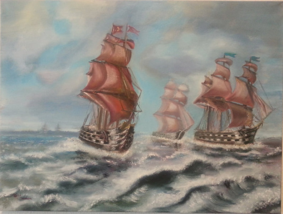Jacsó Teodóra - Hajók - olaj, vászon, 50 x 70