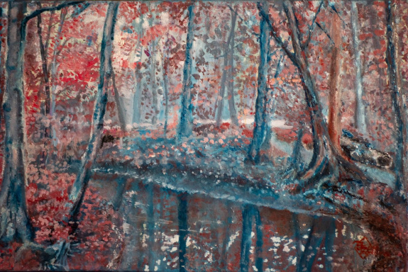 Jacsó Teodóra - Piros fák - olaj, vászon 40 x 60 cm