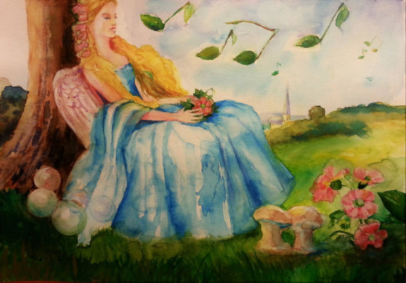 Jacsó Teodóra - A mese angyala dalolgat - akvarell 32 x 24 cm