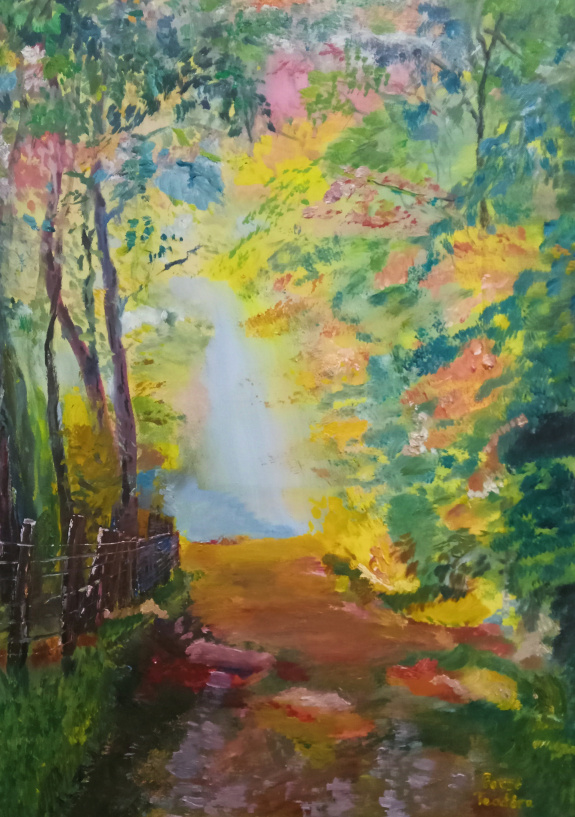Jacsó Teodóra - Erdei út - olaj, vászon 70 x 50 cm